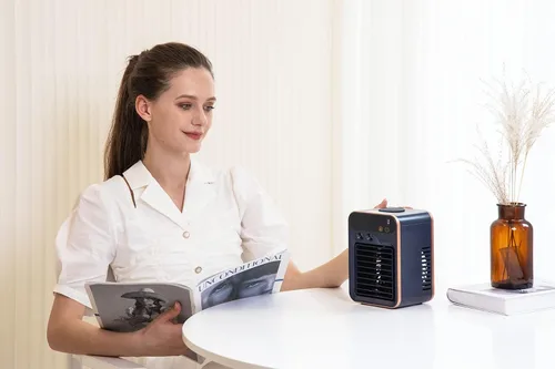 Vista 6 de Aire acondicionado portátil recargable de oficina en tres velocidades y velocidad de pulverización, ventilador de enfriamiento evaporativo portátil