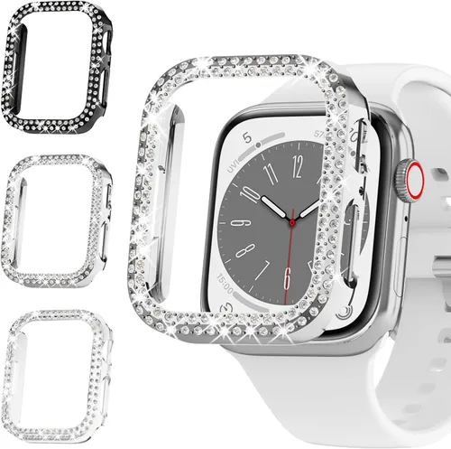 Vista 10 de 12 Pack Rc-Z para Apple Watch Series SE(2ª) 6 5 4 40mm Bling Case, parachoques doble con diamantes brillantes, marco protector de repuesto de rines