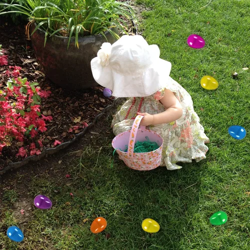 Vista 7 de Huevos de Pascua de plástico sorpresa juguetes ciegos bolsas de colores surtidos brillantes y vacíos, cestas de manualidades para juegos de caza