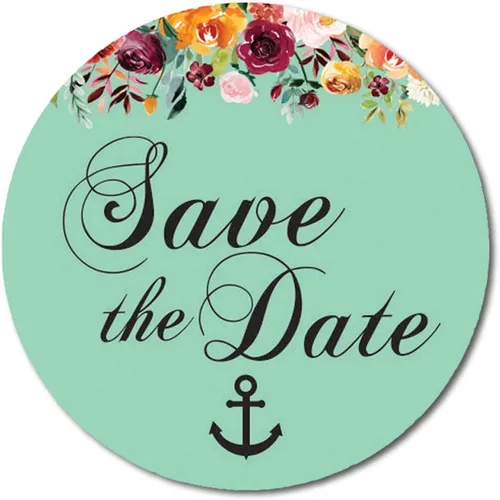 Vista 14 de Darling Souvenir 45 piezas amarillo redondo floral & Anchor Save the Date pegatinas DIY sobre Sellos - 1.6 pulgadas