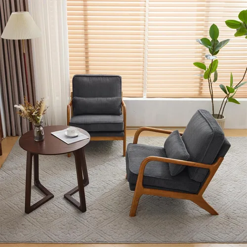 Vista 11 de VINGLI Silla de Acento de Pana Premium Mejorada, Silla con Reposabrazos Tapizada, Cómoda Silla de Lectura de Madera Maciza con Almohada Lumbar