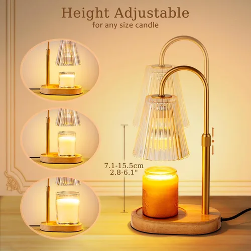 Vista 5 de Lámpara calentadora de velas con temporizador, velas eléctricas, calentadores de cera, lámparas de vidrio para tarros, quemador, altura ajustable