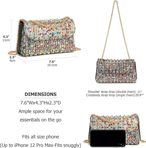 Vista 3 de Bolsos de mano con diamantes de imitación para mujer, bolsos de hombro con cadena, bolsas de noche brillantes para cóctel, graduación, fiesta, boda