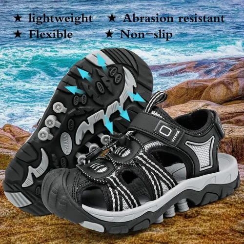 Vista 3 de JMFCHI Sandalias deportivas para niños, sandalias deportivas para exteriores, senderismo, atléticas, sandalias de playa con punta cerrada, zapatos