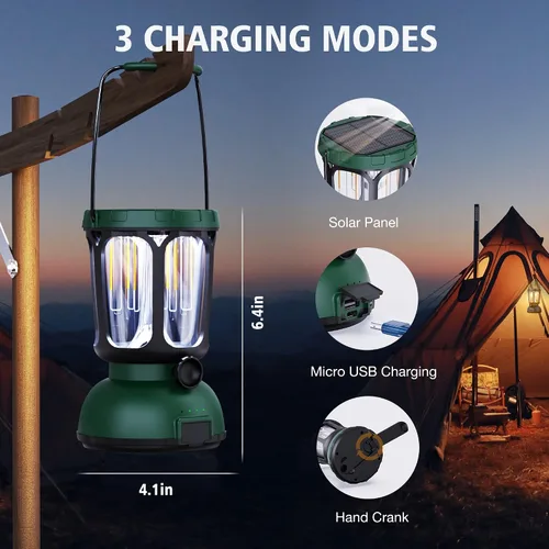Vista 5 de Linterna de Camping LED 6000, 650LM Linterna Recargable con Manivela Manual y Batería Solar, Luces de Emergencia para Fallas de Energía en el Hogar