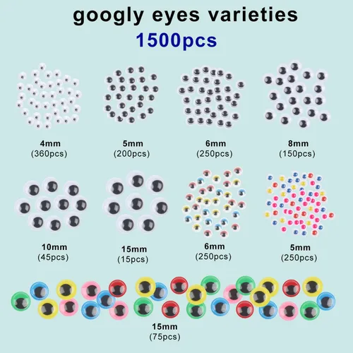 Vista 2 de LOMIMOS 1500pcs Wiggle Googly Eyes con autoadhesivo, 0.157 in-0.591 in, para decoración de manualidades de bricolaje