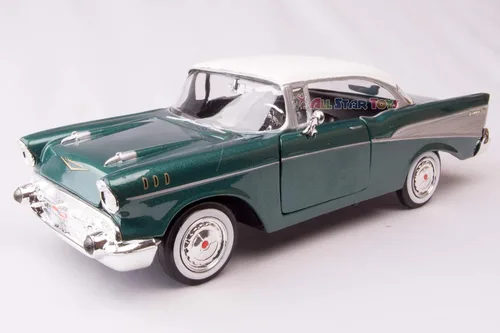 Vista 5 de 1957 Chevy Bel Air Green Escala 1/24 Diecast Model Toy Car Motormax 73228