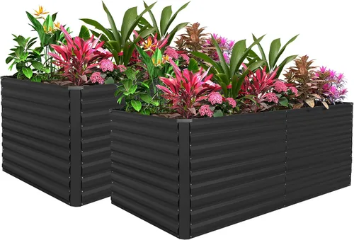 Vista 24 de Cama de jardín elevada con enrejado de arco para plantas trepadoras, cama de jardín elevada galvanizada, jardineras al aire libre para verduras