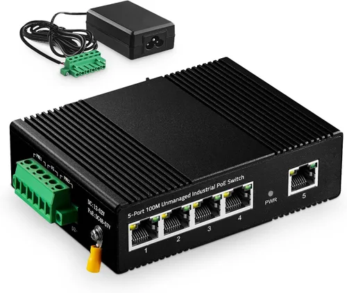 Vista 9 de Interruptor industrial Gigabit PoE de 5 puertos, IEEE802.3af/at Ethernet, 1 puerto SFP con módulo LC de 12.4 mi, aleación de aluminio IP40 -40 ~