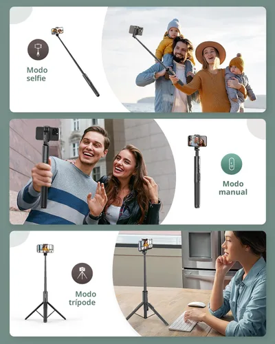 Vista 4 de Sensyne Trípode para teléfono de 60" - Palo para selfies, Trípode ligero todo en uno para teléfono integrado con control remoto inalámbrico