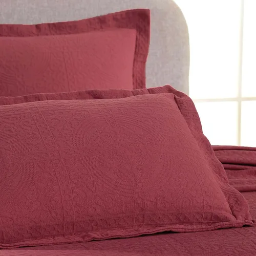 Vista 7 de Superior Fleur De Lis - Juego de colcha de algodón de 3 piezas, decoración de cama para el hogar, colcha decorativa con textura, 2 fundas de Granate