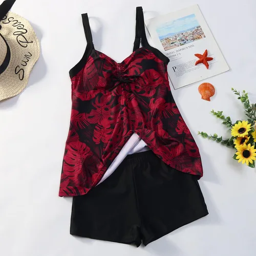 Vista 5 de Traje de baño tankini de talla grande para mujer, brasier acolchado push-up con relleno, conjunto de bikini para traje de baño, ropa de playa