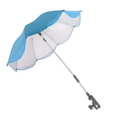 Vista 6 de Sombrilla para cochecito de bebé, paraguas universal de 14 pulgadas con abrazadera, parasol ajustable de 360 grados, paraguas para carrito