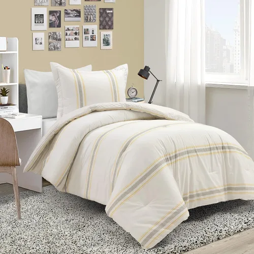 Vista 20 de Lush Decor Juego de edredón reversible de algodón a rayas de granja, 2 piezas, individual XL, negro, juego de ropa de cama individual, decoración