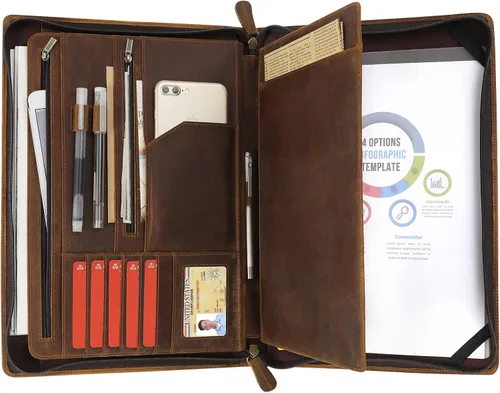 Vista 10 de Organizador de portafolio de piel Ringsun para hombres y mujeres, portafolio de cuero para negocios, currículum, bloc legal, portafolio de notas