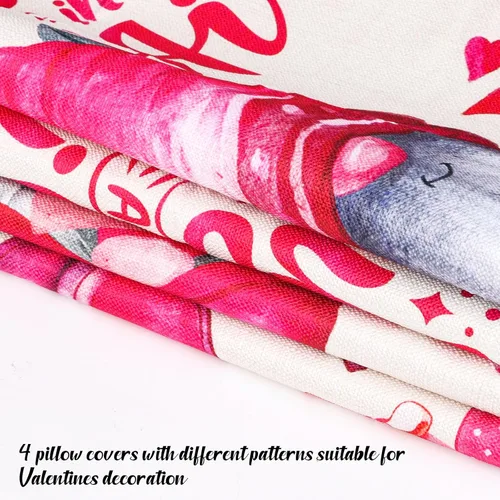 Vista 5 de Fundas de almohada de San Valentín, fundas de almohada de San Valentín de 17 x 17 pulgadas, juego de 4 corazones, camión, boda, decoración para sofá