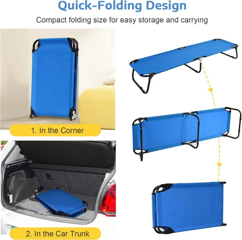 Vista 4 de Tangkula Catre plegable para campamento, cama portátil para acampar con marco de acero, catre portátil militar elevado para viajes adultos y niños