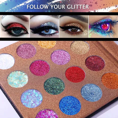 Vista 2 de UCANBE Pro Paleta de Sombra de Ojos con Purpurina - Paleta Profesional de 16 Colores - Polvo de Sombra de Ojos con Purpurina Prensada Gruesa y Fina