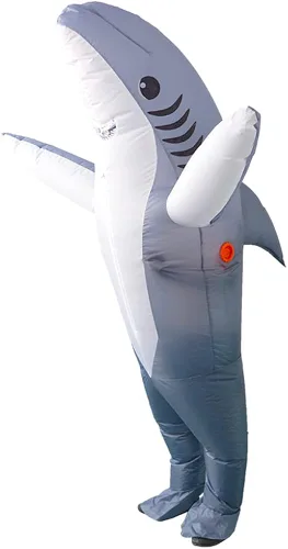 Vista 2 de Disfraz inflable de tiburón para adultos, disfraz inflable de tiburón para hombres, divertido