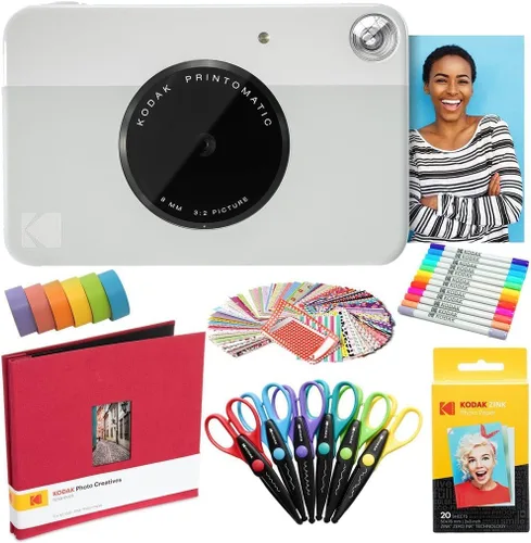 Vista 7 de Kodak Printomatic - Paquete de arte para cámara instantánea (azul) + papel Zink (20 hojas) + álbum de recortes de tela de 8 x 8 + 12 marcadores