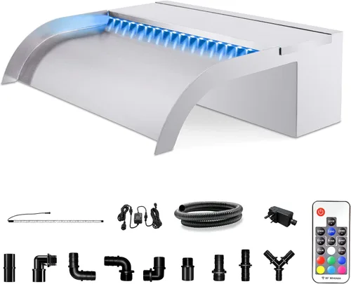 Vista 29 de Longrun Caja de cascada de estanque con kit de bomba, derrame de estanque de acero inoxidable 304 con bomba de 396 GPH 1500L/H para estanques, tira