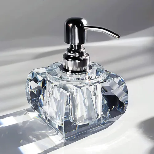 Vista 6 de Dispensador de jabón de cristal para baño, moderno dispensador de jabón de manos decorativo con bomba de acero inoxidable a prueba de óxido