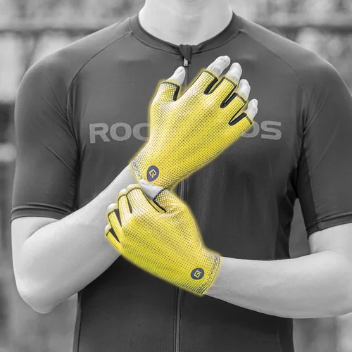Vista 5 de ROCKBROS Guantes de ciclismo de medio dedo para hombre, antideslizantes, ligeros, transpirables, para bicicleta de carretera, MTB, ciclismo, guantes