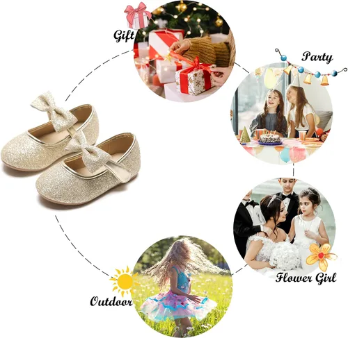 Vista 5 de Felix & Flora Zapatos de vestir para niñas pequeñas - Zapatos planos Mary Jane para niñas de flores, zapatos de ballet para fiestas y bodas