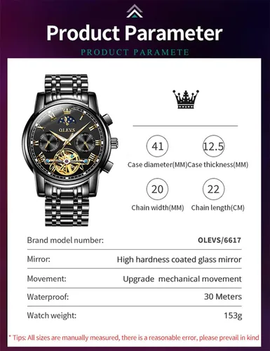 Vista 5 de OLEVS Relojes automáticos de cuerda automática para hombre, fecha y día, calendario, relojes de acero inoxidable, movimiento esquelético