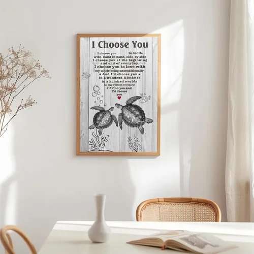 Vista 5 de YUOPTKITR Póster inspirador de tortuga para decoración de pared, impresiones en lienzo con texto en inglés "I Choose You", pinturas en lienzo