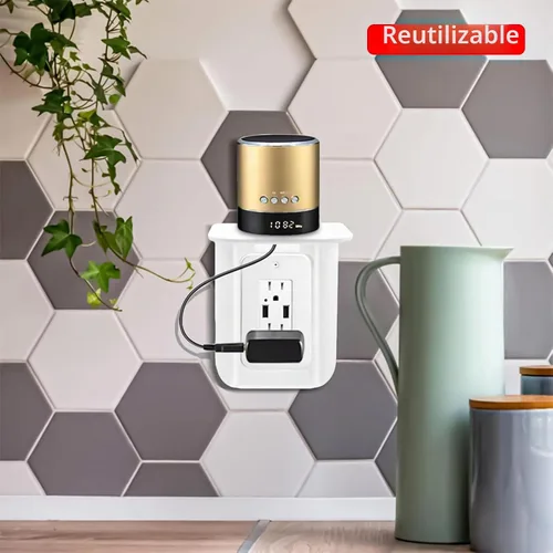 Vista 2 de Estante de salida, soporte de pared de baño con gestión de cables integrada, organizador de pared para decoración inteligente del hogar, ahorro