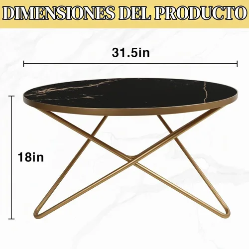 Vista 2 de HLR Mesa de centro redonda con tapa de mármol sintético negro