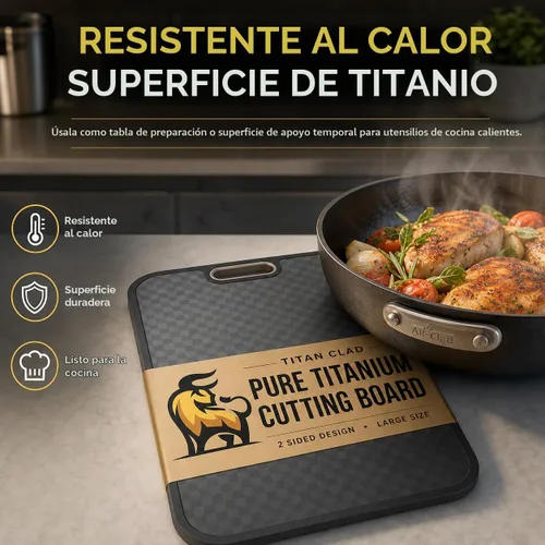 Vista 8 de Tabla de cortar de titanio para cocina, tabla de cortar de doble cara de grado alimenticio, titanio puro y paja de trigo PP, resistente a