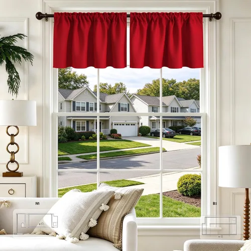 Vista 10 de Cenefa Beige Oscurecedora para Ventana, Cortina Corta con Bolsillo para Barra, Cenefa Primitiva para Sala de Estar, Baño, Guardería, Cocina, Ventana