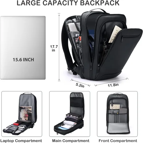 Vista 3 de FENRUIEN Mochila de negocios para laptop para hombres, mochila de viaje USB delgada, ligera, resistente al agua, unisex, para trabajo/universidad