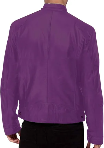 Vista 2 de XQXCL Chaqueta de cuero con cuello alto de otoño e invierno para hombre, chaqueta de piel sintética con cremallera, chaqueta de manga larga