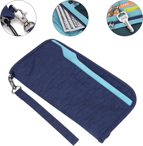 Vista 5 de ZOPPEN Cartera de viaje RFID y organizador de documentos con cremallera con correa de muñeca extraíble Cartera RFID