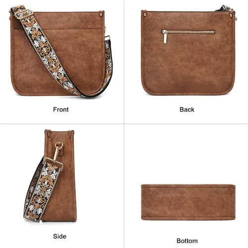 Vista 2 de HKCLUF Bolso cruzado para mujer, 2 piezasjuego de cartera de cuero con 2 correas ajustables para guitarra