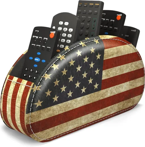 Vista 34 de QIELIZI Soporte para control remoto, organizador de escritorio de piel sintética con 5 compartimentos espaciosos para controles remotos de TV