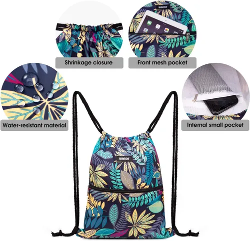 Vista 3 de WANDF - Mochila de nailon con cordón, resistente al agua, para gimnasio, compras, deporte, yoga