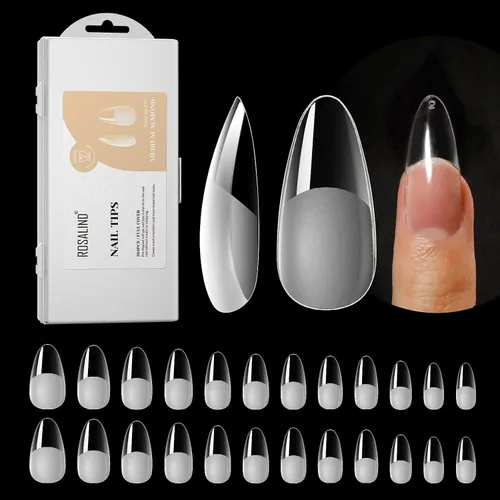 Vista 14 de ROSALND - 264 puntas de uñas postizas largas transparentes con forma de ataúd, uñas postizas acrílicas de cobertura completa con caja, 12 tamaños