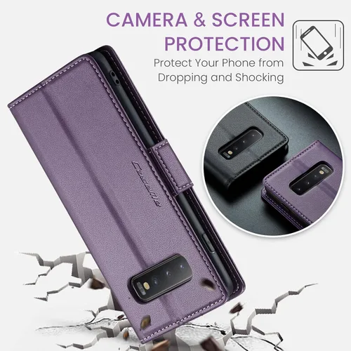 Vista 6 de Funda tipo cartera para Samsung Galaxy S10+ Plus, con soporte magnético, funda protectora de piel con tapa con ranuras para identificación