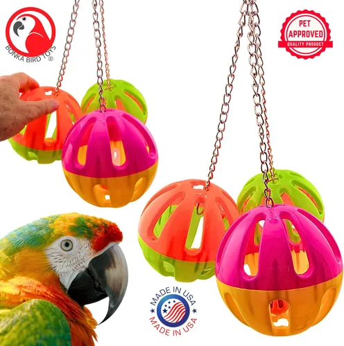 Vista 6 de Bonka Bird Toys 1479 Enorme plástico de tres bolas de 14 x 9 pulgadas, juguete colgante para guacamayos, cacatúas, grises africanos, hecho