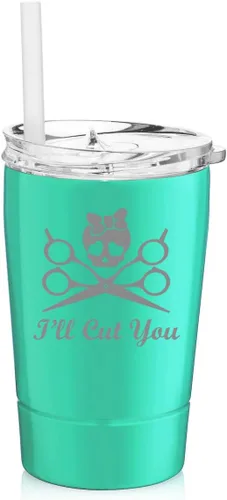 Vista 4 de Vaso de 12 onzas de acero inoxidable de doble pared aislado al vacío taza de viaje para café con popote I'll Cut You Hair Dresser Stylist (negro)