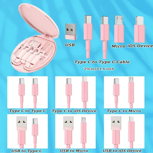Vista 4 de Kit de cable adaptador de carga multiUSB, caja de cable de dispositivo C a iOS, juego de conversión USB A y tipo C a dispositivo micro macho/tipo