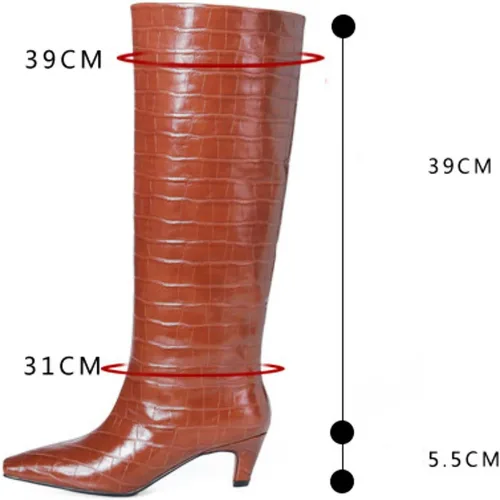 Vista 7 de Vertundy Botas altas hasta la rodilla para mujer, tacón bajo, pantorrilla ancha, botas altas con punta cuadrada, botines clásicos de cocodrilo
