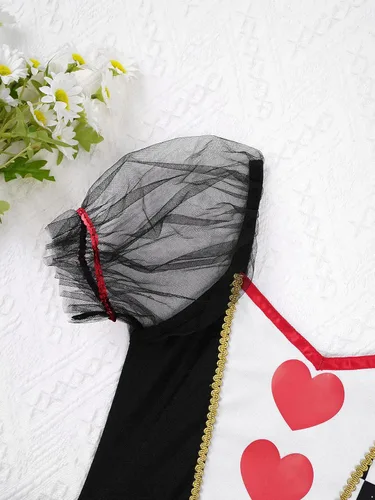 Vista 6 de Disfraz de reina pequeña con corazones para niñas, vestido tutú de malla para fiesta de Halloween