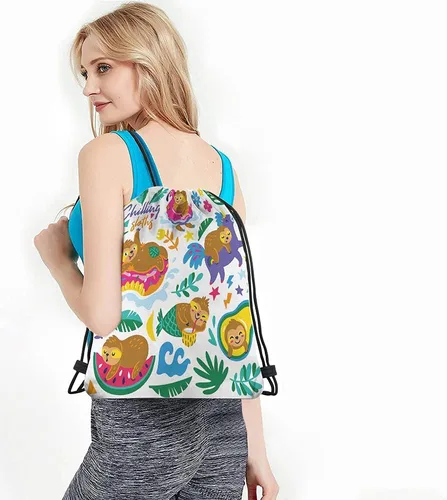 Vista 4 de Beabes Llama Rosa Animal Cordón Bolsas Mochila Bolsa Gimnasio Saco Cordón Bolsa, Multi-a22, Mochilas de viaje