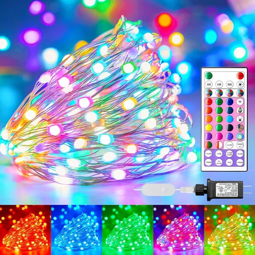 Vista 10 de Minetom Guirnalda de luces que cambian de color – Cadena de 100 luces LED de 33 pies con control remoto, 16 colores individuales y 6