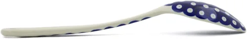 Vista 2 de Auténtica cuchara de cerámica polaca en diseño de pavo real de tulipán azul, hecha a mano en Bolesławiec Polonia por Ceramika Artystyczna +